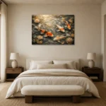 Luminous Flowing Koi Fish Wall Art Canvas Print showcased in an elegant minimalist interior