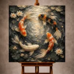 Circular Harmony Koi Fish Wall Art Canvas Print