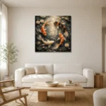 Circular Harmony Koi Fish Wall Art Canvas Print styled in a refined neutral interior