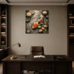 Tranquil Japanese Koi Fish Wall Art Canvas Print displayed in a contemporary gallery-inspired room