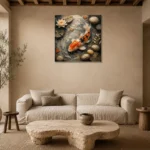Tranquil Japanese Koi Fish Wall Art Canvas Print presented in a sophisticated home setting