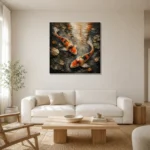 Meditative Twin Koi Fish Wall Art Canvas Print styled in a refined neutral interior