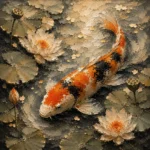 Botanical Lotus Koi Fish Wall Art Canvas Print