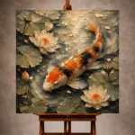 Botanical Lotus Koi Fish Wall Art Canvas Print
