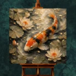Botanical Lotus Koi Fish Wall Art Canvas Print - Image 2