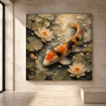 Botanical Lotus Koi Fish Wall Art Canvas Print - Image 3