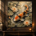 Botanical Lotus Koi Fish Wall Art Canvas Print - Image 4