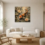 Botanical Lotus Koi Fish Wall Art Canvas Print styled in a refined neutral interior