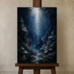Mysterious Deep Sea Wall Art Canvas Print displayed on a studio easel