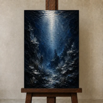 Mysterious Deep Sea Wall Art Canvas Print shown in Studio Easel