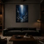 Mysterious Deep Sea Wall Art Canvas Print shown in a warm modern interior