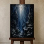 Enigmatic Deep Sea Canyon Wall Art Canvas Print displayed on a studio easel