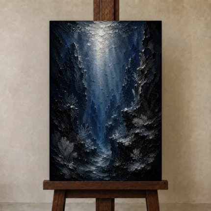 Enigmatic Deep Sea Canyon Wall Art Canvas Print shown in Studio Easel