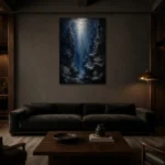 Enigmatic Deep Sea Canyon Wall Art Canvas Print shown in a warm modern interior
