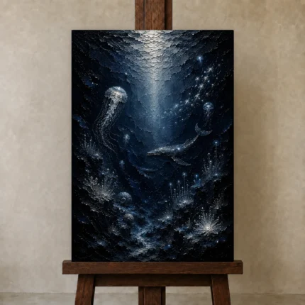 Luminous Deep Ocean Wall Art Canvas Print shown in Studio Easel