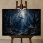 Panoramic Deep Ocean Wall Art Canvas Print displayed on a studio easel