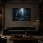 Panoramic Deep Ocean Wall Art Canvas Print shown in a warm modern interior