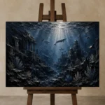 Ancient Deep Ocean Wall Art Canvas Print displayed on a studio easel