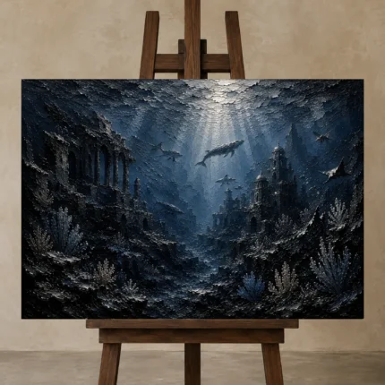 Ancient Deep Ocean Wall Art Canvas Print shown in Studio Easel