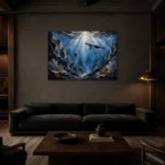 Panoramic Deep Sea Canyon Wall Art Canvas Print shown in a warm modern interior