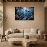 Panoramic Deep Sea Canyon Wall Art Canvas Print presented in a sophisticated home setting