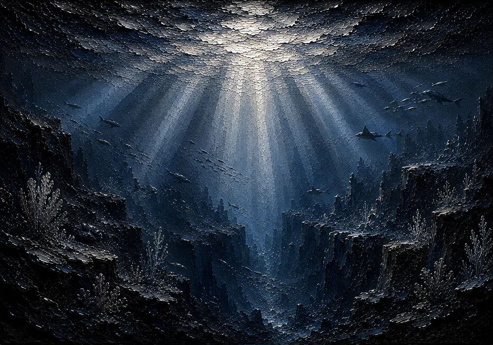 Abyssal Silver Light Deep Sea Wall Art Canvas Print
