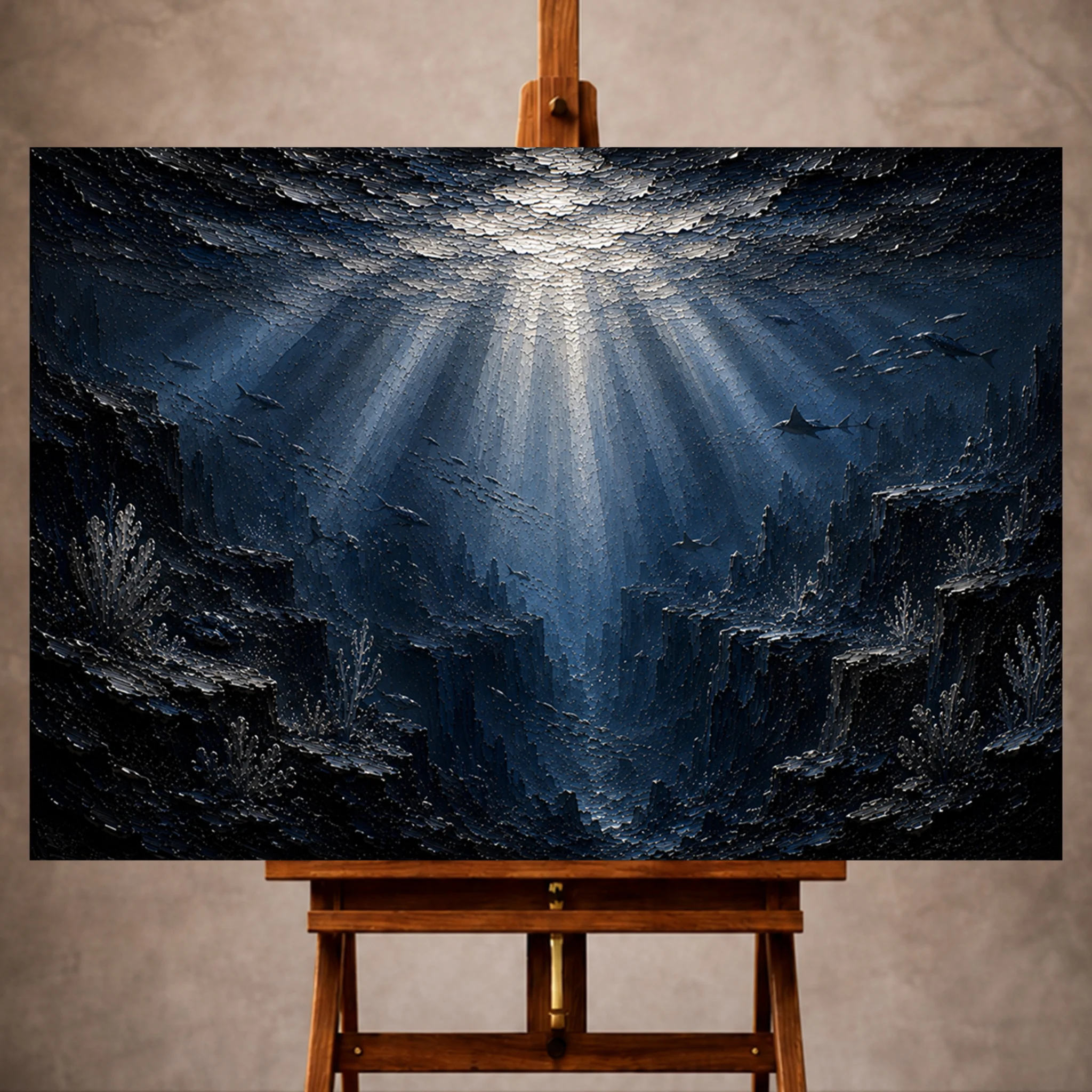 Premium Wall Art Yatay Html Edition – UNWATR074 Image 1 Abyssal Silver Light Deep Sea Wall Art Canvas Print - Image 1