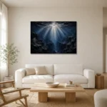Abyssal Silver Light Deep Sea Wall Art Canvas Print styled in a refined neutral interior