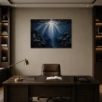 Abyssal Silver Light Deep Sea Wall Art Canvas Print displayed in a contemporary gallery-inspired room