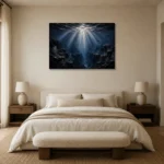 Abyssal Silver Light Deep Sea Wall Art Canvas Print showcased in an elegant minimalist interior