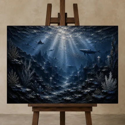 Expansive Deep Seabed Wall Art Canvas Print shown in Studio Easel