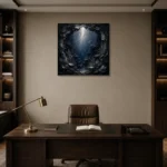 Mysterious Underwater Cavern Wall Art Canvas Print displayed in a contemporary gallery-inspired room