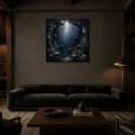 Mysterious Underwater Cavern Wall Art Canvas Print shown in a warm modern interior