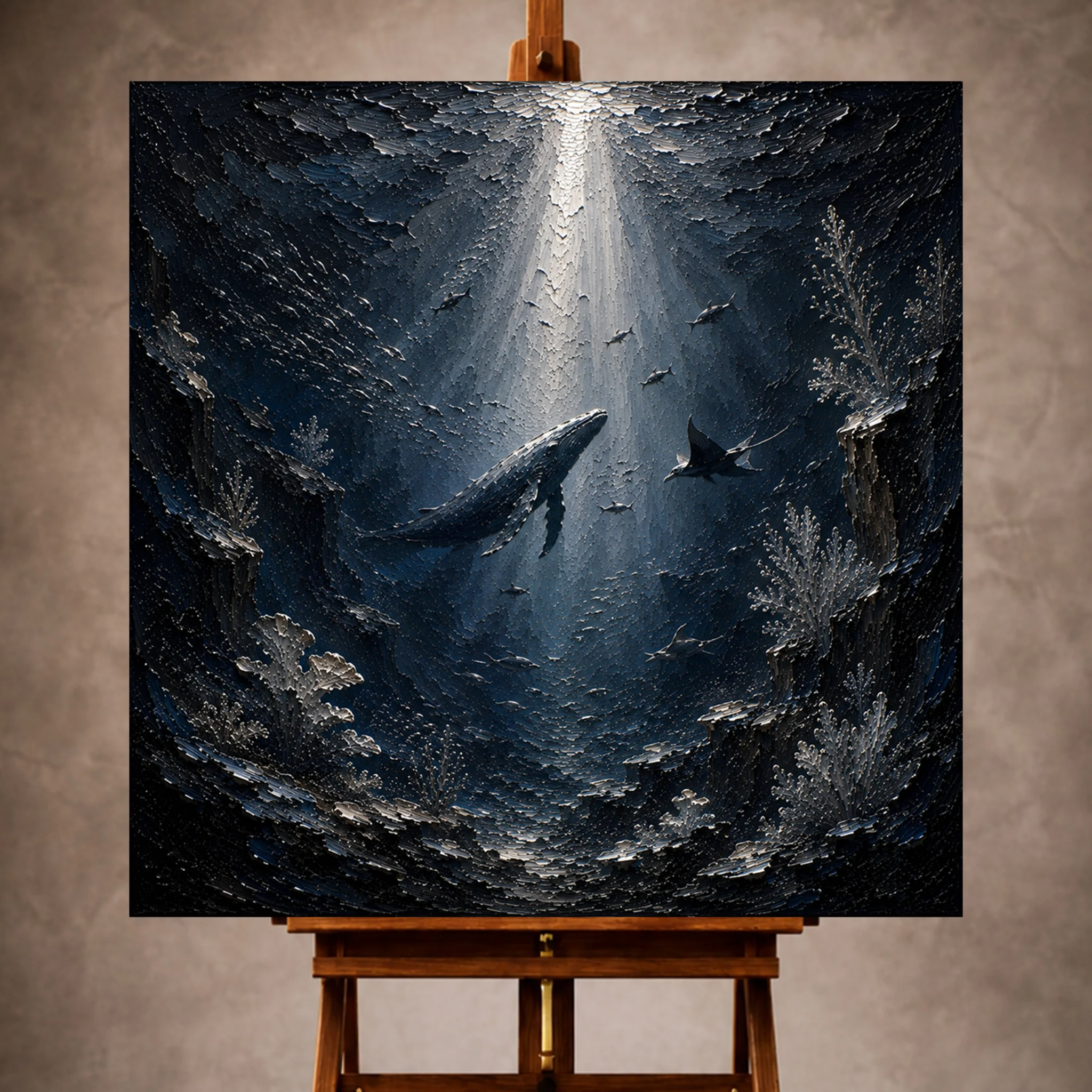 Premium Wall Art Kare Html Edition – UNWATR078 Image 1 Silver Beam Deep Sea Wall Art Canvas Print - Image 1