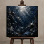 Abstract Deep Sea Shadows Wall Art Canvas Print displayed on a studio easel