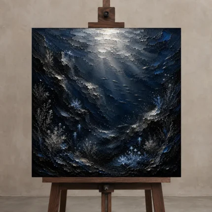 Abstract Deep Sea Shadows Wall Art Canvas Print shown in Studio Easel