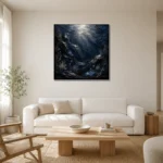Abstract Deep Sea Shadows Wall Art Canvas Print styled in a refined neutral interior