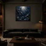 Abstract Deep Sea Shadows Wall Art Canvas Print shown in a warm modern interior