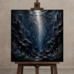 Dramatic Underwater Trench Wall Art Canvas Print displayed on a studio easel