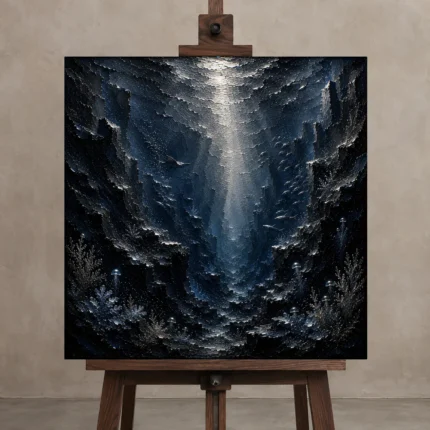 Dramatic Underwater Trench Wall Art Canvas Print shown in Studio Easel