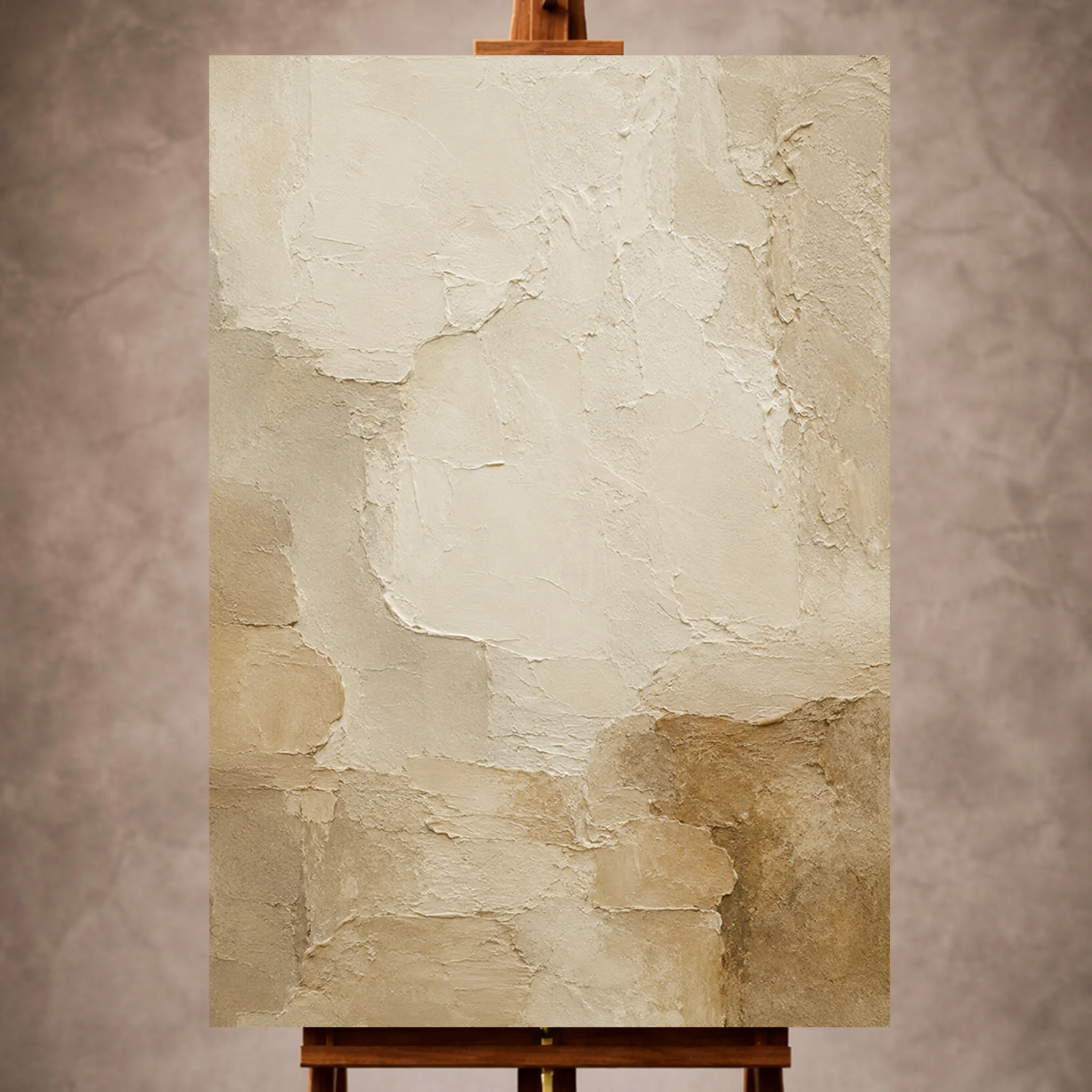 Premium Wall Art Dikey Html Edition – WABISABI006 Image 1 Ivory Wabi Sabi Wall Art print featuring textured plaster patterns and organic stone-inspired details for elegant interiors