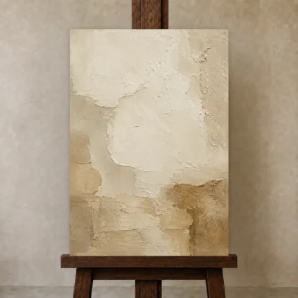 Ivory Textured Plaster Wabi Sabi Wall Art Canvas Print shown in Studio Easel