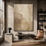 Beige Sculptural Plaster Wabi Sabi Wall Art Canvas Print - Image 3
