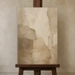 Beige Sculptural Plaster Wabi Sabi Wall Art Canvas Print displayed on a studio easel