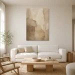 Beige Sculptural Plaster Wabi Sabi Wall Art Canvas Print styled in a refined neutral interior