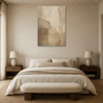 Beige Sculptural Plaster Wabi Sabi Wall Art Canvas Print showcased in an elegant minimalist interior