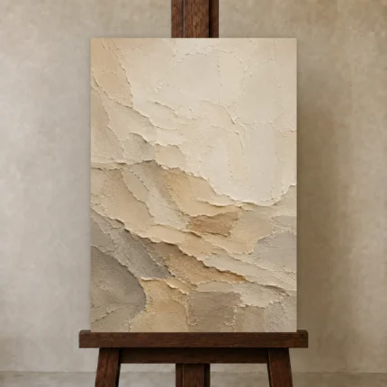 Desert Sand Textured Plaster Wabi Sabi Wall Art Canvas Print shown in Studio Easel