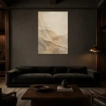 Desert Sand Textured Plaster Wabi Sabi Wall Art Canvas Print shown in a warm modern interior