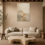 Desert Sand Textured Plaster Wabi Sabi Wall Art Canvas Print presented in a sophisticated home setting