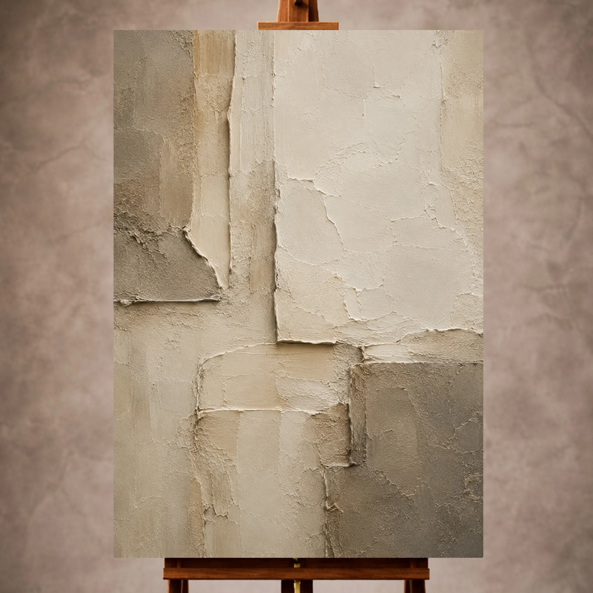 Premium Wall Art Dikey Html Edition – WABISABI009 Image 1 Charcoal Beige Wabi Sabi Wall Art print featuring layered plaster architecture and sculptural stone textures for elegant interiors